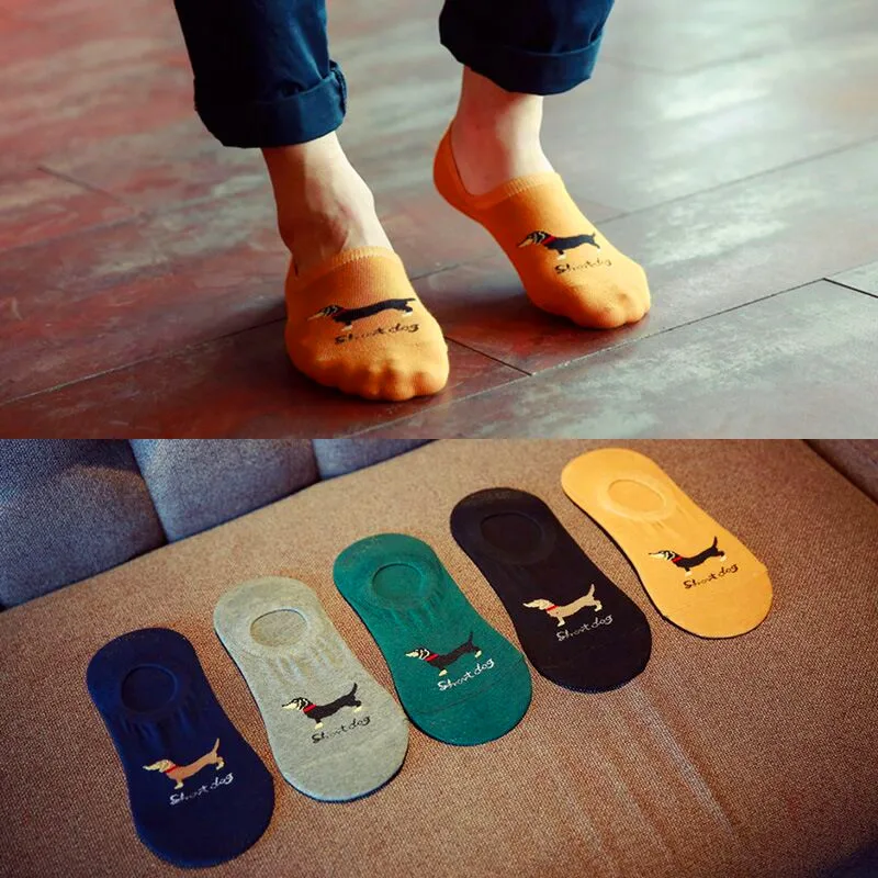 

5 Pairs Spring Summer Unisex Men Women Cotton Socks Cartoon Dog Deer Male Low Cut Ankle Sock Boy Casual Slippers Boat Socks