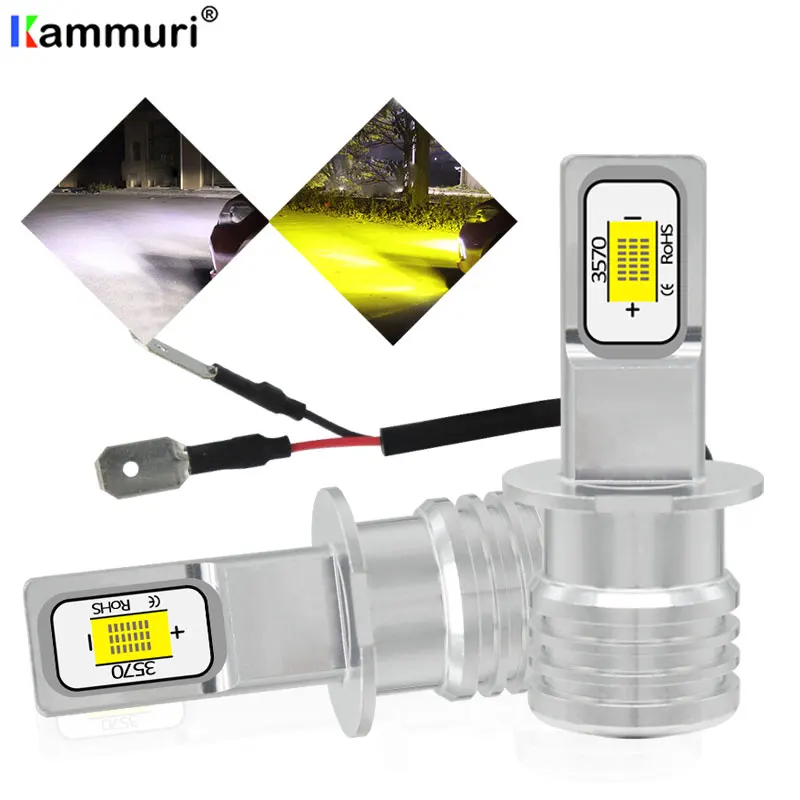 

KAMMURI H3 Led Bulbs 3570 CSP Car lights car led bulbs Car Light Source H3 LED Fog Lamp Car Headlight 6000K White 3000K Golden