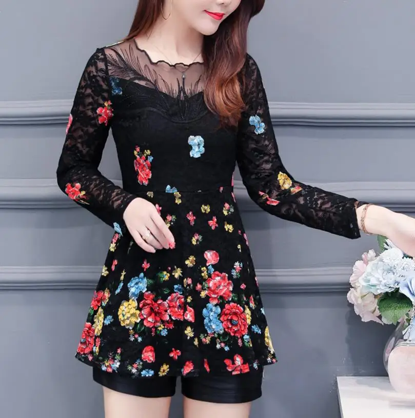 Женская блузка с длинным рукавом Повседневная приталенная цветочным принтом