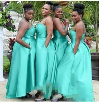 cheap stapless satin bridesmaid dresses ankle length country style wedding guest gowns custom made maid of honor gowns