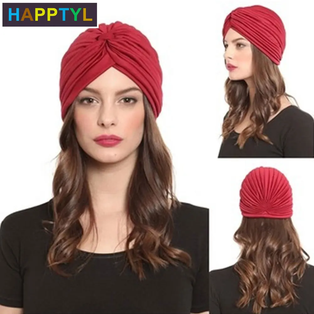 

HAPPTYL 1Pcs Pleated Head Wrap Indian Headband Night Sleeping Cap for Women