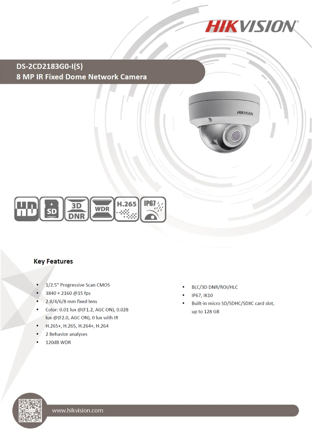 Hikvision 8MP POE ip-камера наружная DS-2CD2183G0-I HD Сеть 4K Купольные Камеры видеонаблюдения Micro SD карта 3D DNR WDR поддержка