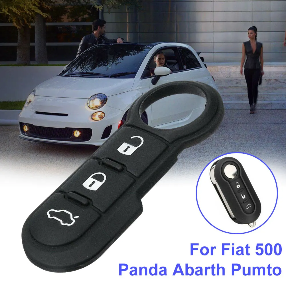 

3 Buttons Back Leather Soft Button Rubber Pad Car Key Shell for Fiat 500 Remote Key Case Cover Remote Control Car Key Pad Dropsh