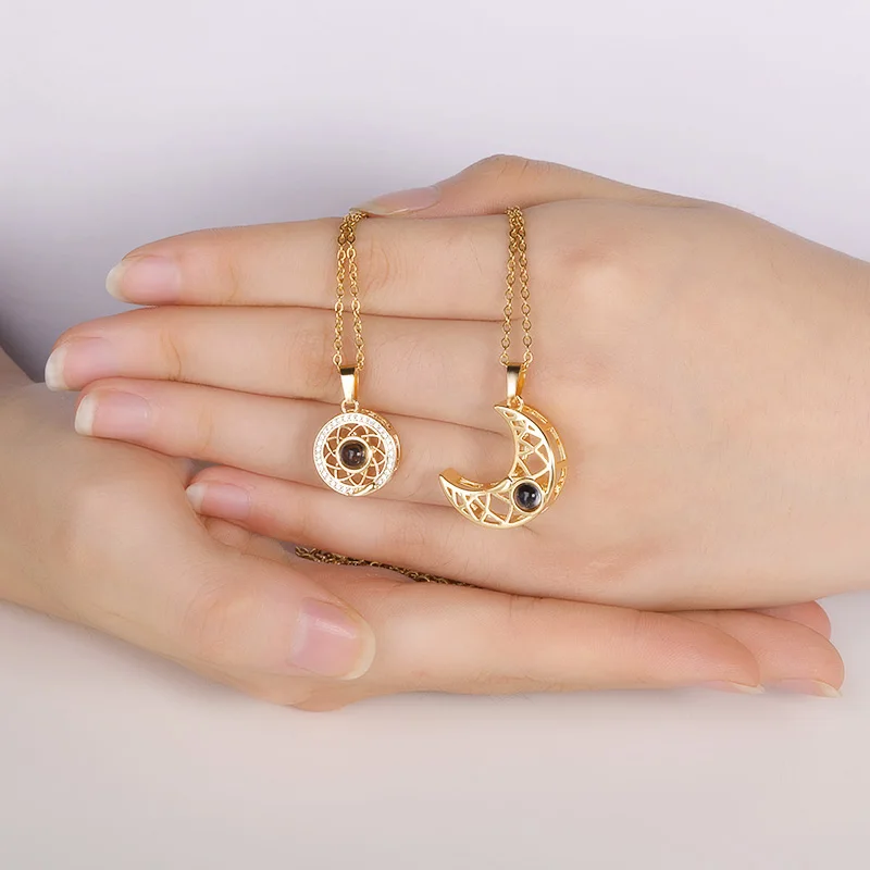 Романтическое ожерелье из нержавеющей стали с проекцией Я люблю тебя на 100 языках