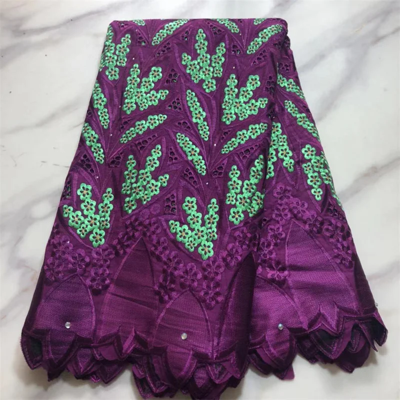 

5 Yard Swiss Fabric Latest Heavy Beaded Embroidery African 100% Cotton Voile Lace Popular Dubai Style For wedding Party