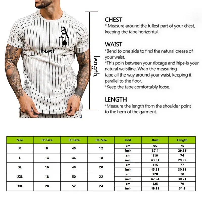 

Summer T Shirt for Men Stripped Tshirt Men Clothing Streetwear Round Neck Shirt Fashion Poker Print Short Sleeve T-shirts Tops