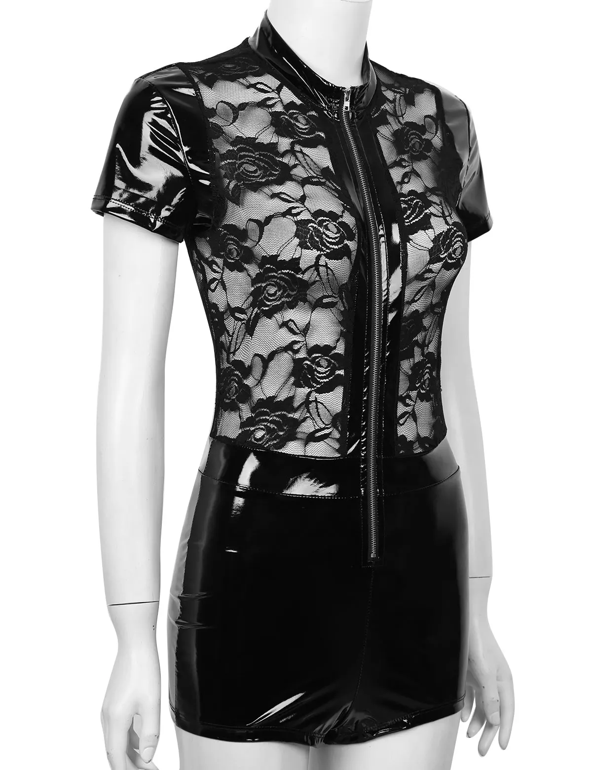 Iiniim Женская Дамская одежда Wetlook нижнее белье для вечеринок Клубная одежда Цветочное кружевное прозрачное трико пижама в виде боди