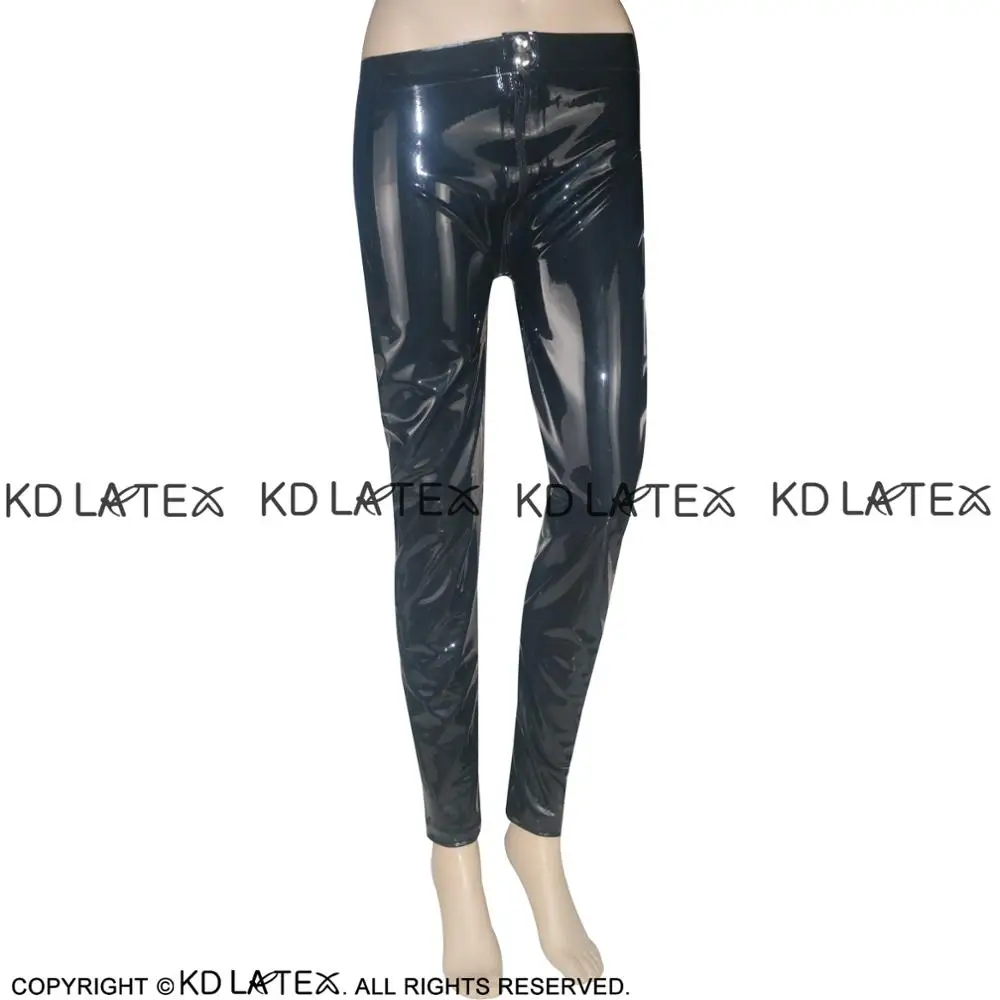 Черные сексуальные латексные леггинсы с молнией и пуговицами спереди резиновые