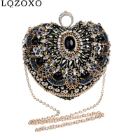 embroidery finger ring diamonds party evening bags vintage heart retro day clutch heart design beading wedding bags