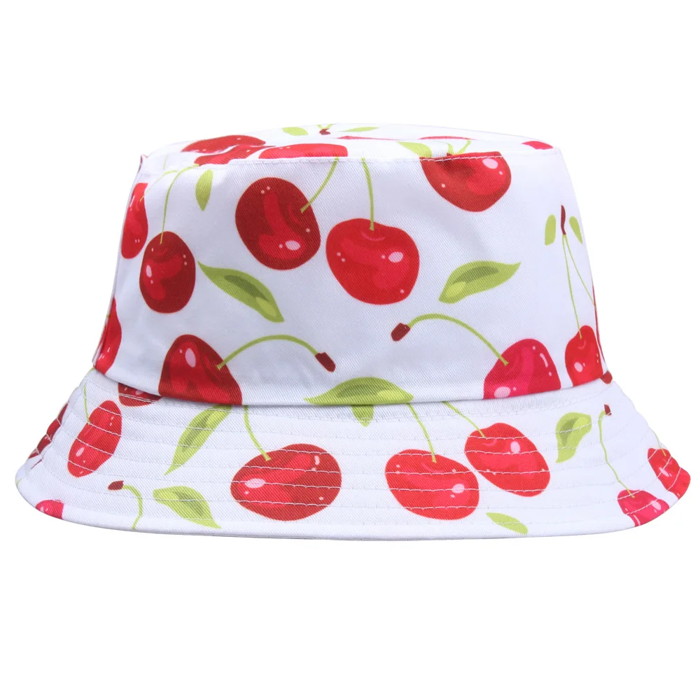 

cute bucket hat women new cotton Cherry printing fishermen cap summer spring fashion sun hats for travel men