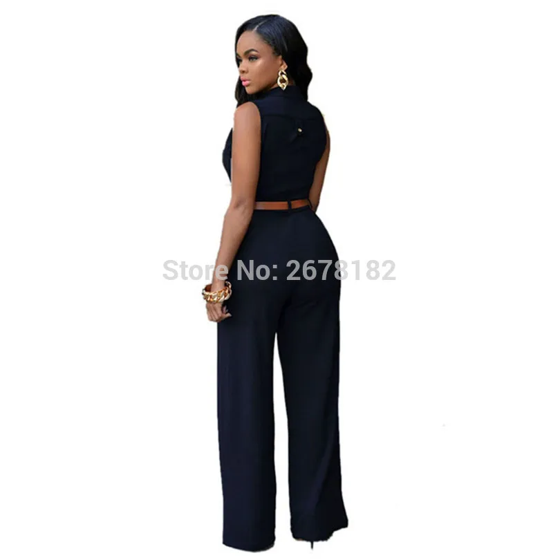 2018 Sleeveless sexy v neck loose wide leg long pant jumpsuit women romper fashion tunic office party outfit blue overalls | Женская