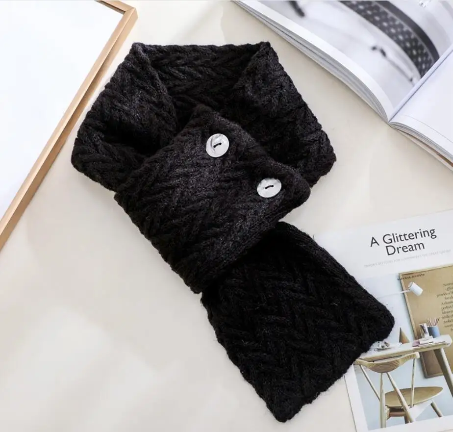 

Luxury Brand Winter Scarf Women Solid Buttons Knitted Scarves Wraps Sharp Angle Shawls Warm Long Narrow Small Skinny Neckerchief