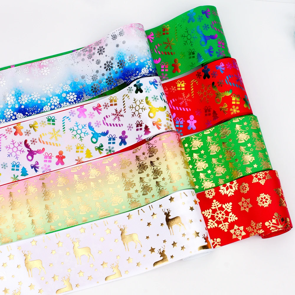 

2yards/Lot 75mm Grosgrain Ribbon Printing Flowers Ribbon For Christmas Wedding Decoration DIY Sewing Fabric