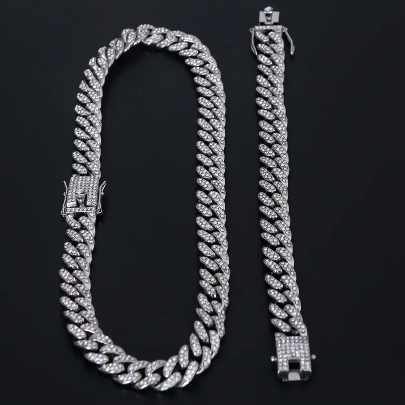 Золотое ожерелье + часы браслет хип хоп МАЙАМИ кубинская цепочка со сверкающими