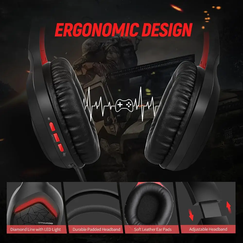 

SOMIC GS301 Gaming Headset 7.1 Surround Sound Stereo Overhead Headphones USB Microphone Breathing LED Light PC PS4 Gamer