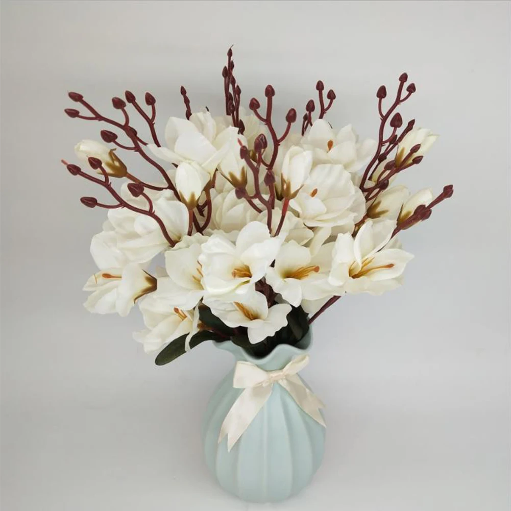 

2pcs 45cm Artificial Silk 5 Branch Magnolia Home Hotel Table Decoration Fake Flower Wedding Bride Holding Photography Props