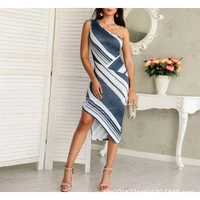 2021 new fashion womens party fashion party one shoulder dress striped irregular tight elastic dress