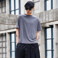 mens new fashion high street dark wind side pull rope design short sleeves hairstylist round neck mens large size short sleeve