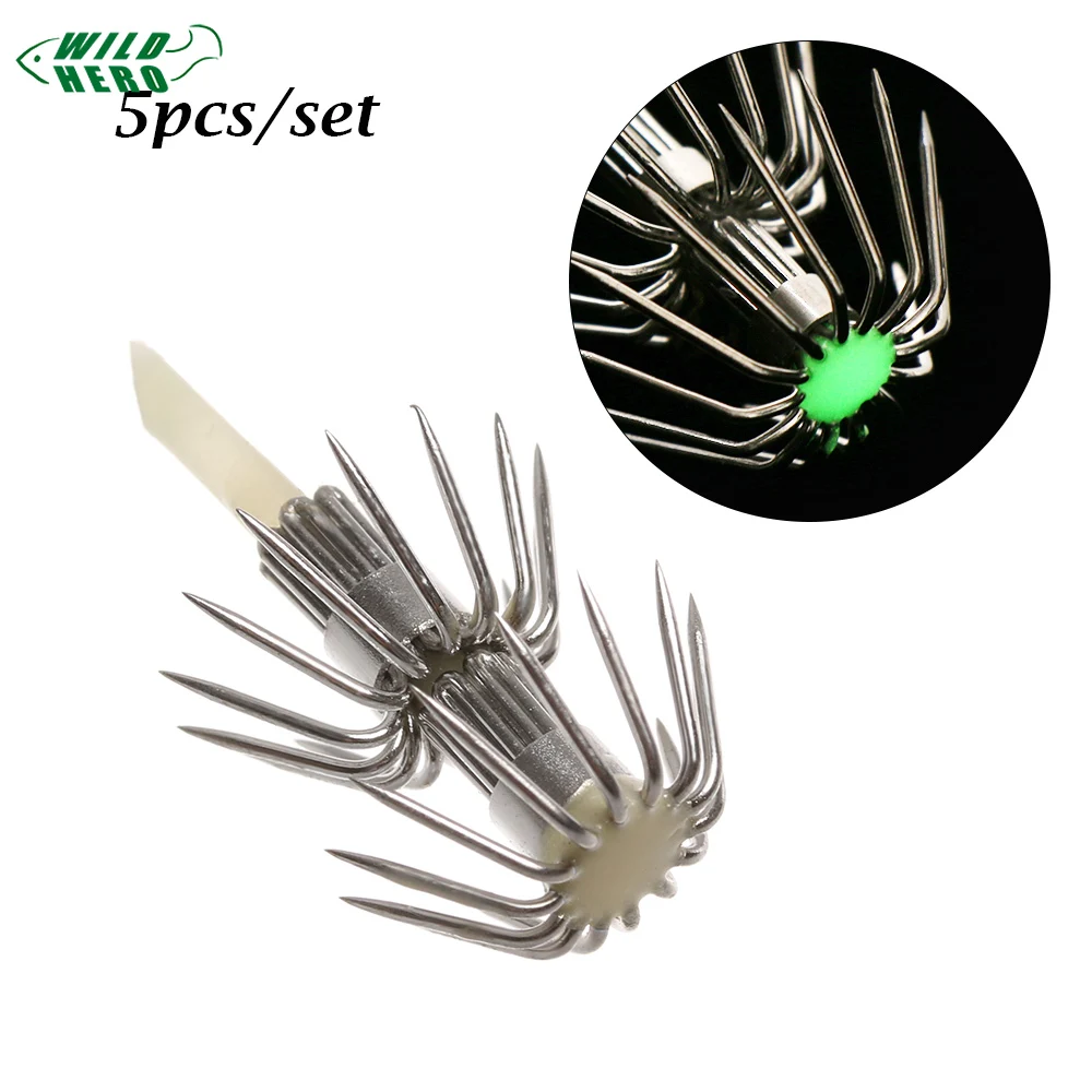Wildhero 5 шт. Сталь световой Осьминог наживка-кальмар рыбацкие крючки светятся в