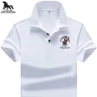 Рубашка-поло мужская с воротником, синтетика, короткий рукав, вышивка, повседневная, однотонная, 95%, лето 1731