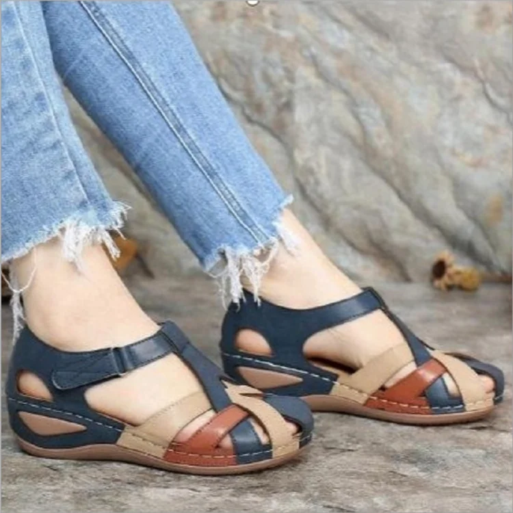 

Sandals and slippers women's new casual flat-bottomed shallow mouth retro color matching large size women's sandals and slippers