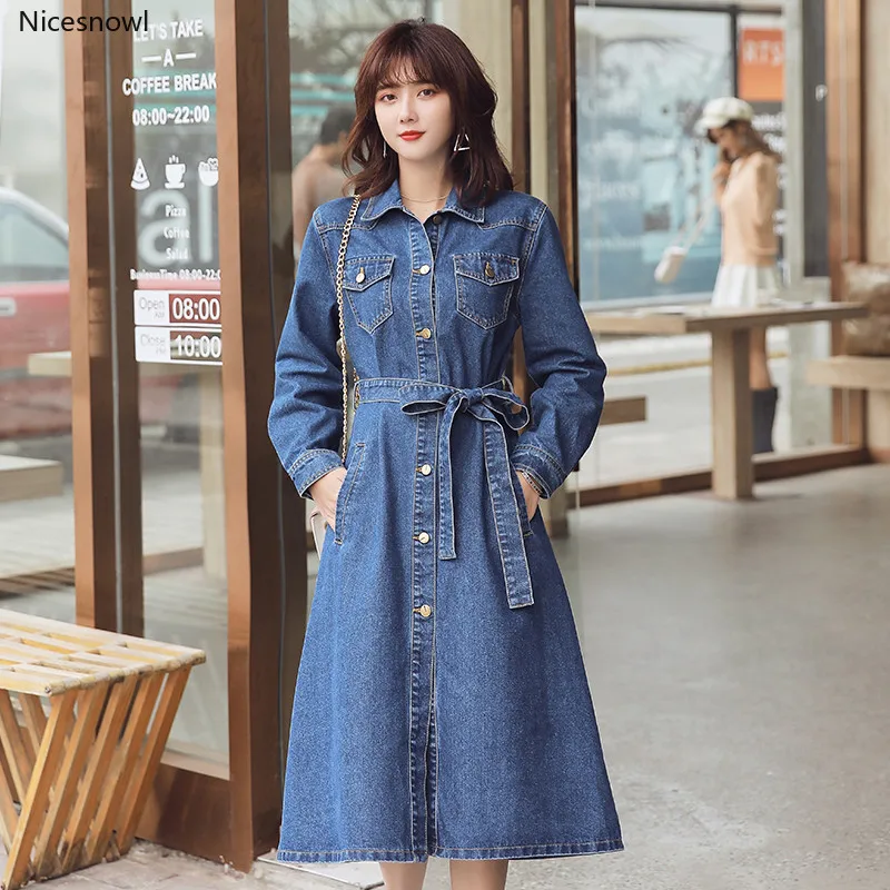 Модное джинсовое платье женская блуза с длинным рукавом из натурального 2020 сезон