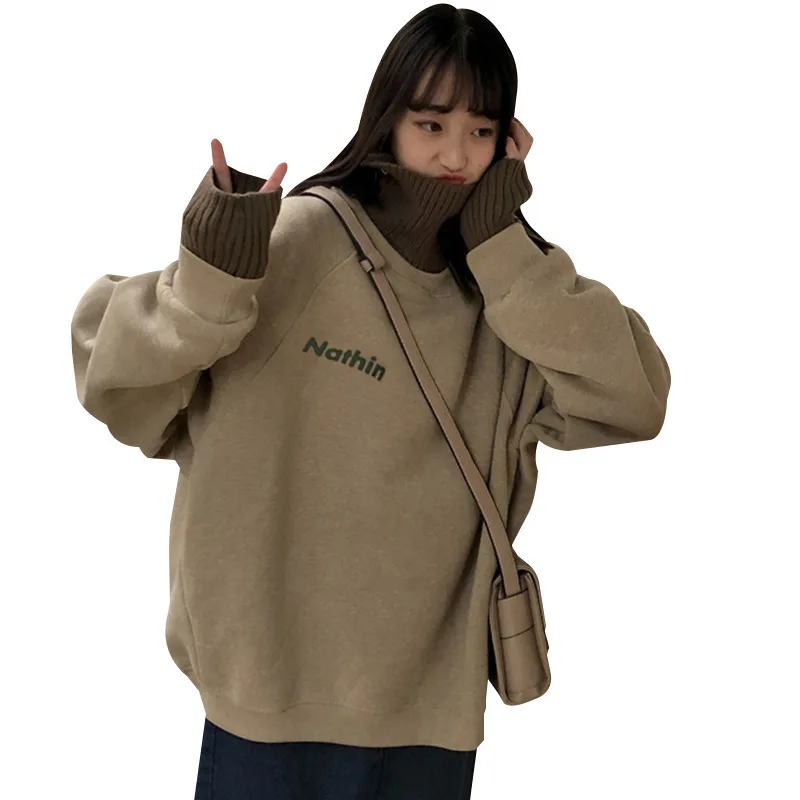 

Two pieces of sweater women's autumn/winter holiday fur collar thickened tide ins super fire original night style loose coat top