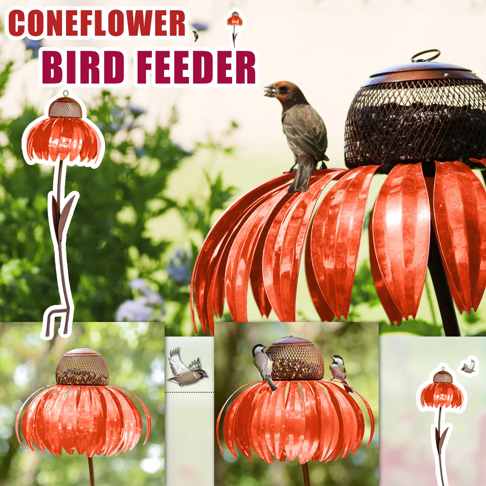 

Outdoor Metal Hanging Bird Feeder Sensation Orange Coneflower Bird Feeder Outdoor Decoration