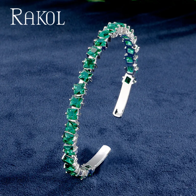 RAKOL AAA+ кубический цирконий багет Bijoux манжета Теннисный браслет и браслет с розовым золотом женские свадебные ювелирные изделия