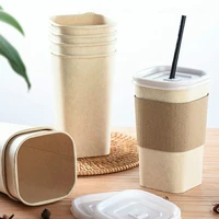 50sets net red sugarcane pulp pla paper cup with lid coffee paper cup hot drink anti scalding square cup degradable milk tea cup