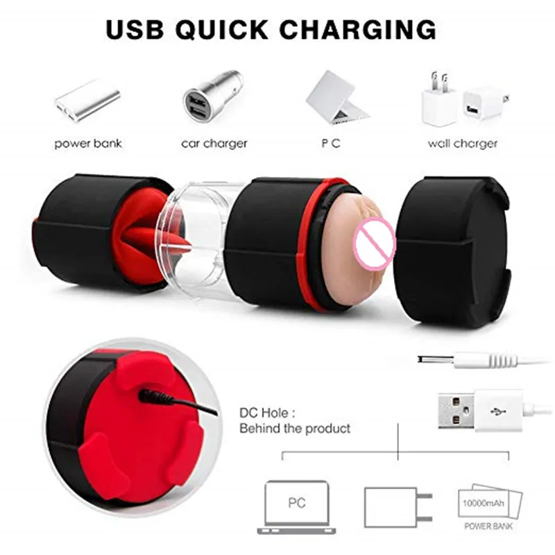 Мужской мастурбатор с двойным языком Вагина вибрацией и чашкой самолета