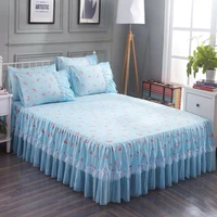 floral ruffled sheet cover graceful lace bedspread bedroom girl bedcover skirt non slip mattress bedskirt with 2 pcs pillowcases