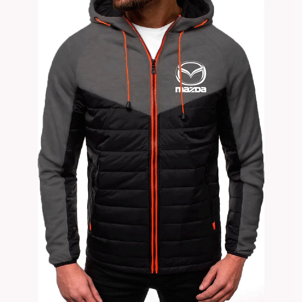 

2021 Autumn The New Mazda Car Logo Custom Made Man Zipper Print Warm Sportwear Jacket Men Splice Color Fashion Cotton Clothes