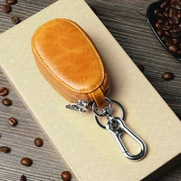 fashion genuine leather unisex car key wallet men double zipper keychain holder keys organizer women casual housekeeper key case
