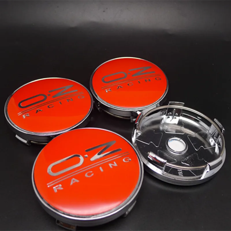4pcs 60mm Red OZ Racing Wheel Center Caps Hub Rims Emblem Badge Cover Car Styling Hubcaps