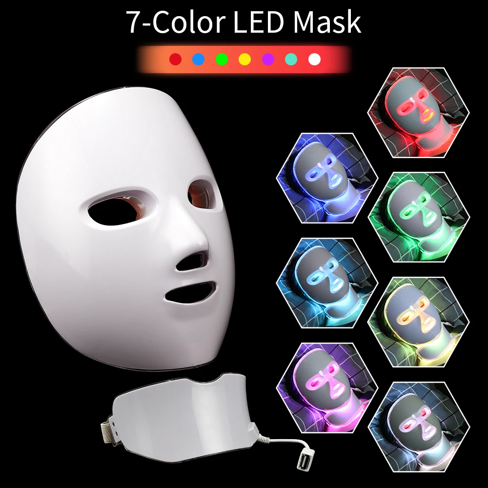 Upgraded 7 Colors LED Facial Mask Skin Rejuvenation Photon Light Wrinkle Acne Removal Mask Facial Led And Neck Photon Therapy