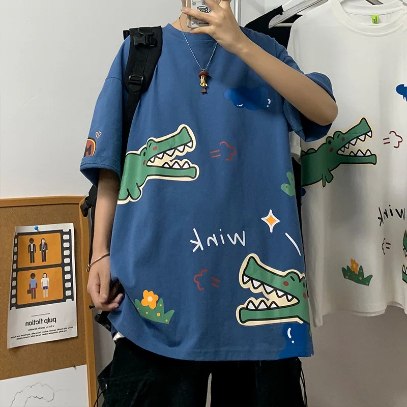 

Футболка мужская в стиле хип-хоп, уличная одежда в стиле Харадзюку, хлопковая рубашка с коротким рукавом и принтом граффити, модный топ бело...