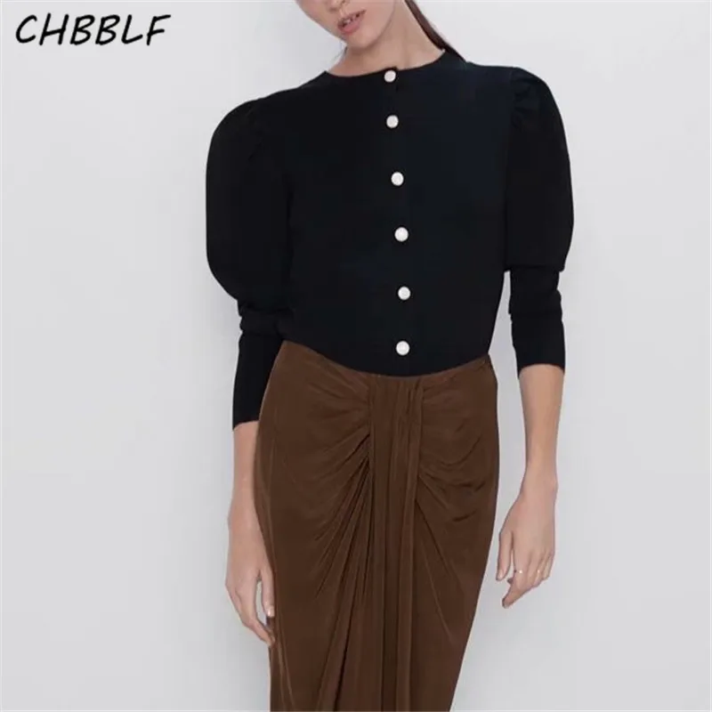 CHBBLF женские элегантные однотонные трикотажные кардиганы круглый однобортный длинный рукав женская шикарная Верхняя одежда Топы BGB9513
