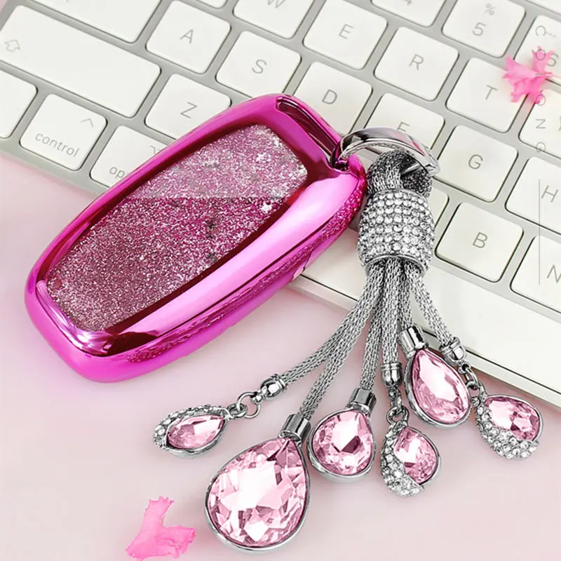 Funny Quicksand Soft TPU Key Case Cover Shell For Audi A3 A4 A5 A6 A7 A8 Q5 Q8 S4 S5 S6 key Protection Crystal chain | Автомобили и
