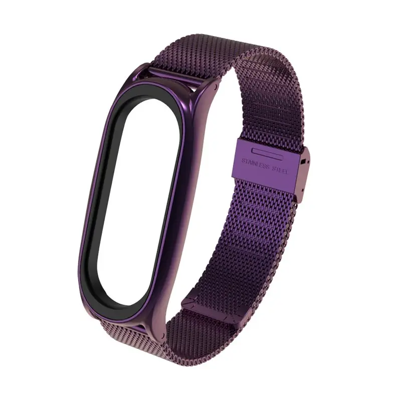 Purple Браслет на запястье для xiaomi mi band 3, 4, металлический ремешок из нержавеющей стали, mi band 4, 3, браслеты, Сменные аксессуары - Color: Purple