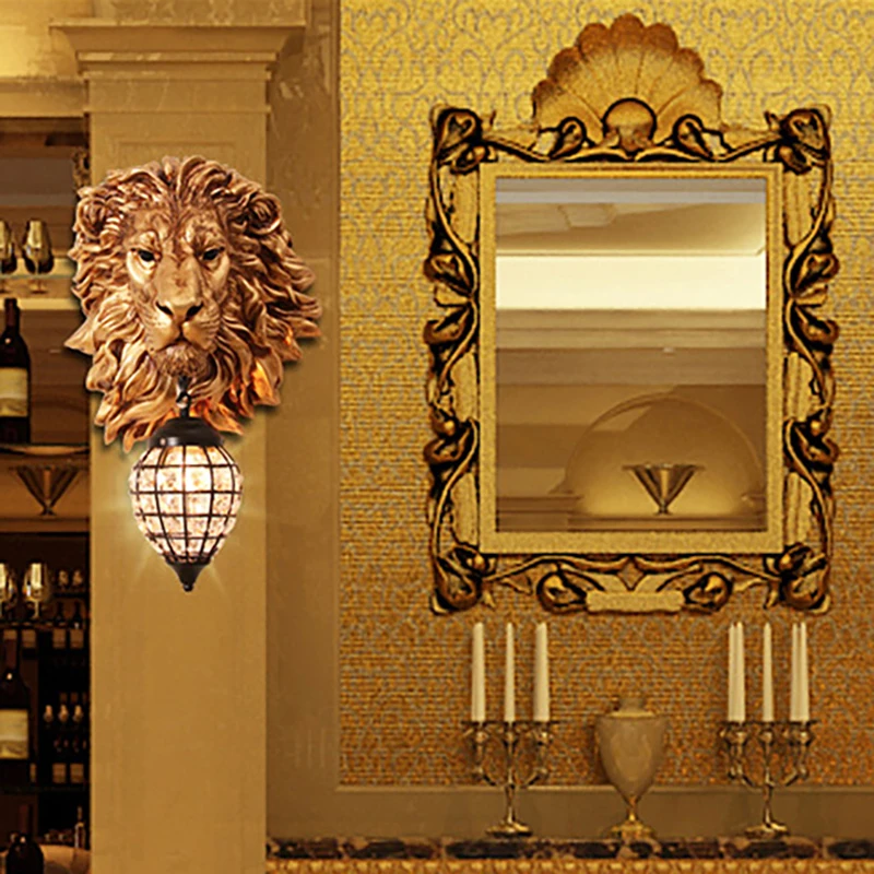 

Modern Lion Head Wall Lamp Antler Resin Decor Wall Light Bedroom Living Room TV Background Wall Lamp Personality Creative Lamp
