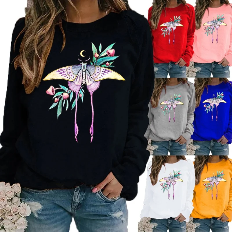 

New Winter Women's Fashion Casual Long Sleeve Print Sweatshirt Ladies Round Neck Pullover Loose T-shirt Plus Size Tops