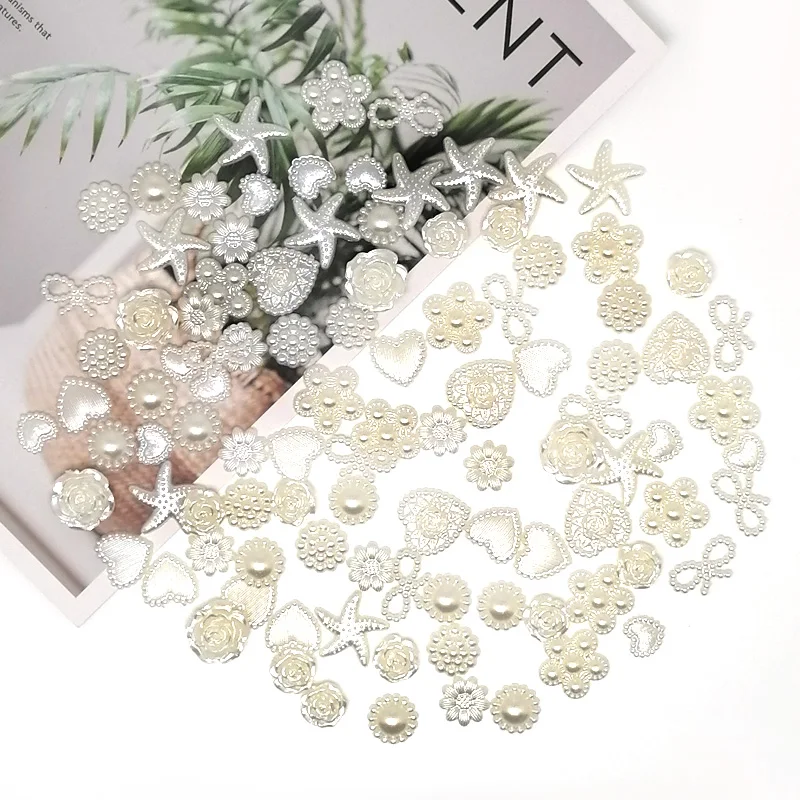 Смешанные цвета слоновой кости белые Кабошоны украшения сердце лук Роза Flatback