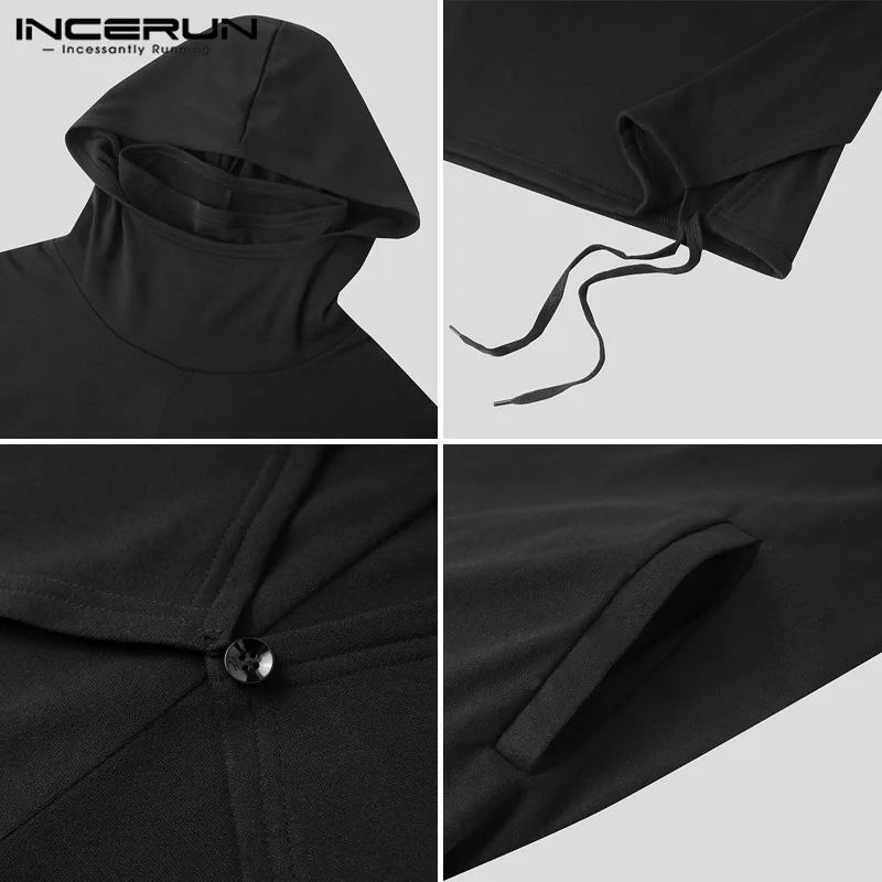 

Man Loose Pockets Cloak Capes Streetwear INCERUN Men Solid Trench Long Sleeve Hooded Poncho 2021 Fashion Irregular Outwear S-5XL