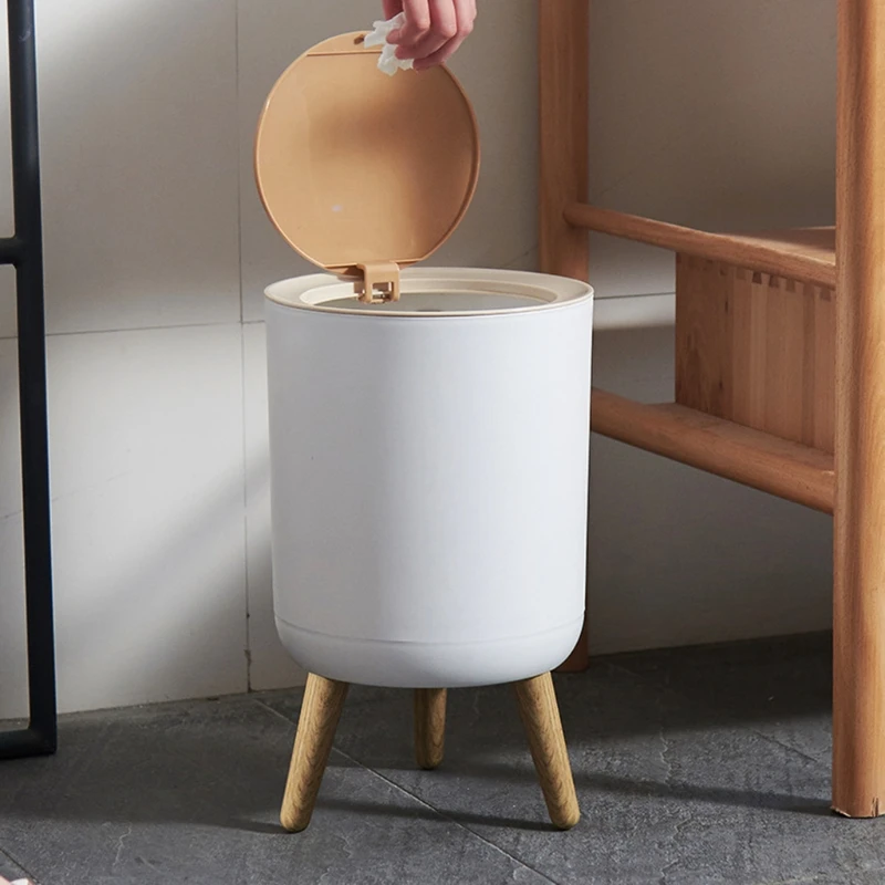 

One-Press Top Trash Can with Lid Waste Basket Nordic Style Modern Garbage Cans for Kitchen Bathroom Bedroom 7L