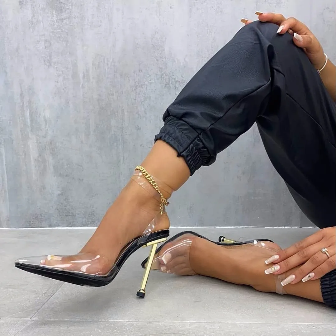 

Женские босоножки с острым носком, однотонные сандалии-гладиаторы из ПВХ на высоком каблуке-шпильке, лето 2021