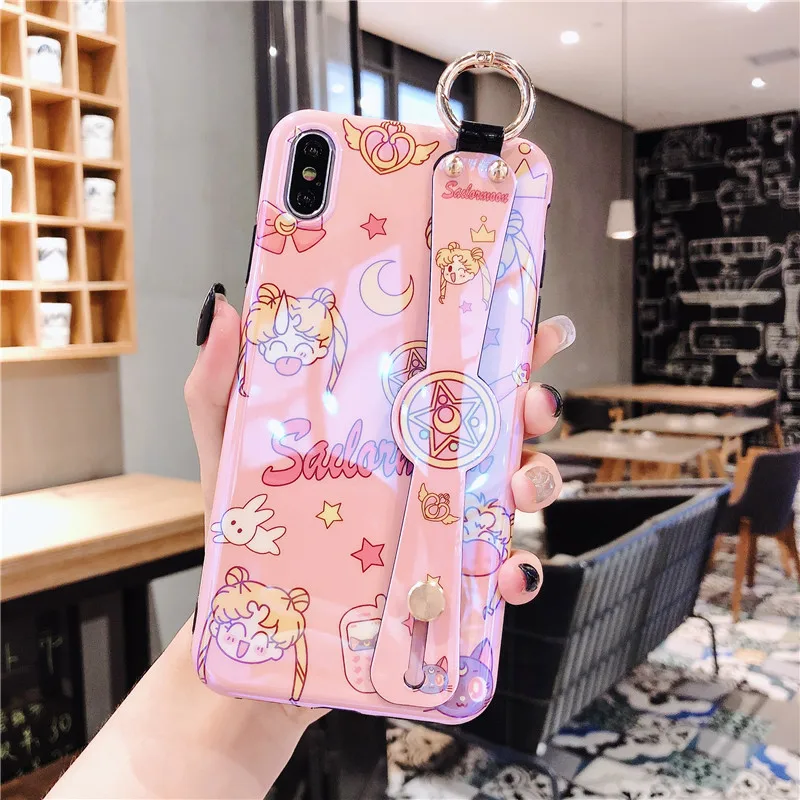 Красный Чехол Sailormoon для iPhone 11 Pro XS Max XR X, милый кавайный чехол с Сейлор Мун Марс, подставка для телефона, чехол для iPhone 7, 8, 6, 6S Plus, Funda - Цвет: Красный