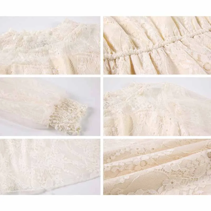 

Slim A-line Sweet Sexy Lace Stand Collar Long Dress 2021 Autumn Winter with Coat Inside Lace Long Sleeve Fairy Waist Dress 11915