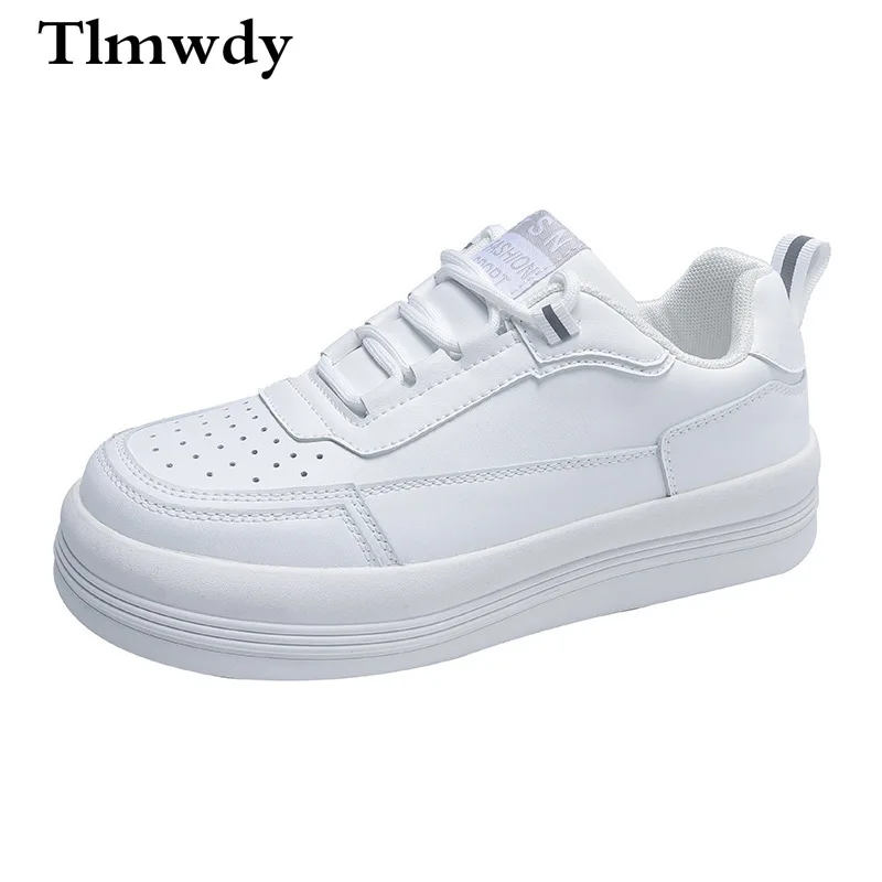 

Spring Women's Shoes 2021 New Fashion White Lace-up PU Leather Vulcanized Shoes Comfortable Shallow Mouth Women Casual Shoes