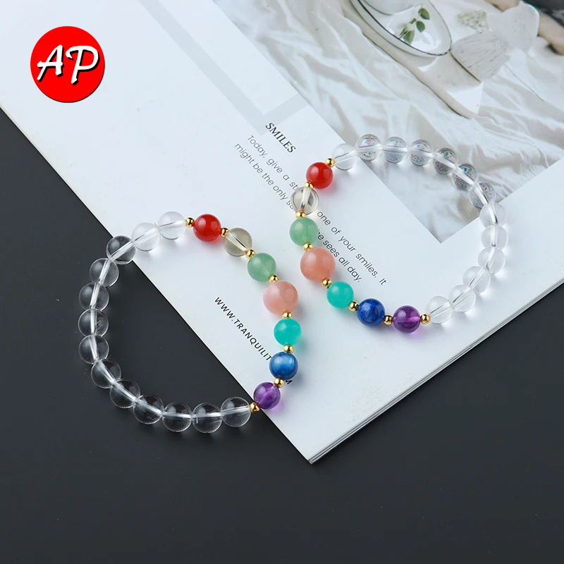 

1 шт. натуральный камень семь цветов, прозрачный кварцевый браслет, чакла, кристалл, гирлянда для рук, здоровье, Йога, ювелирные изделия, энер...